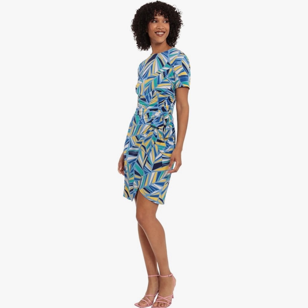Maggy London artsy Jersey Asymmetrical‎ Sheath Short Sleeve Dress 14